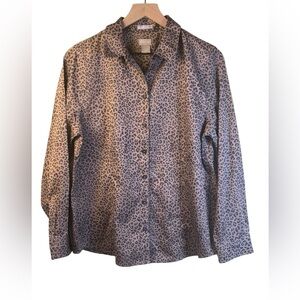 Chico’s No Iron CoolMax All Season Leopard Print Button-Up Shirt Size 1 (8-10)